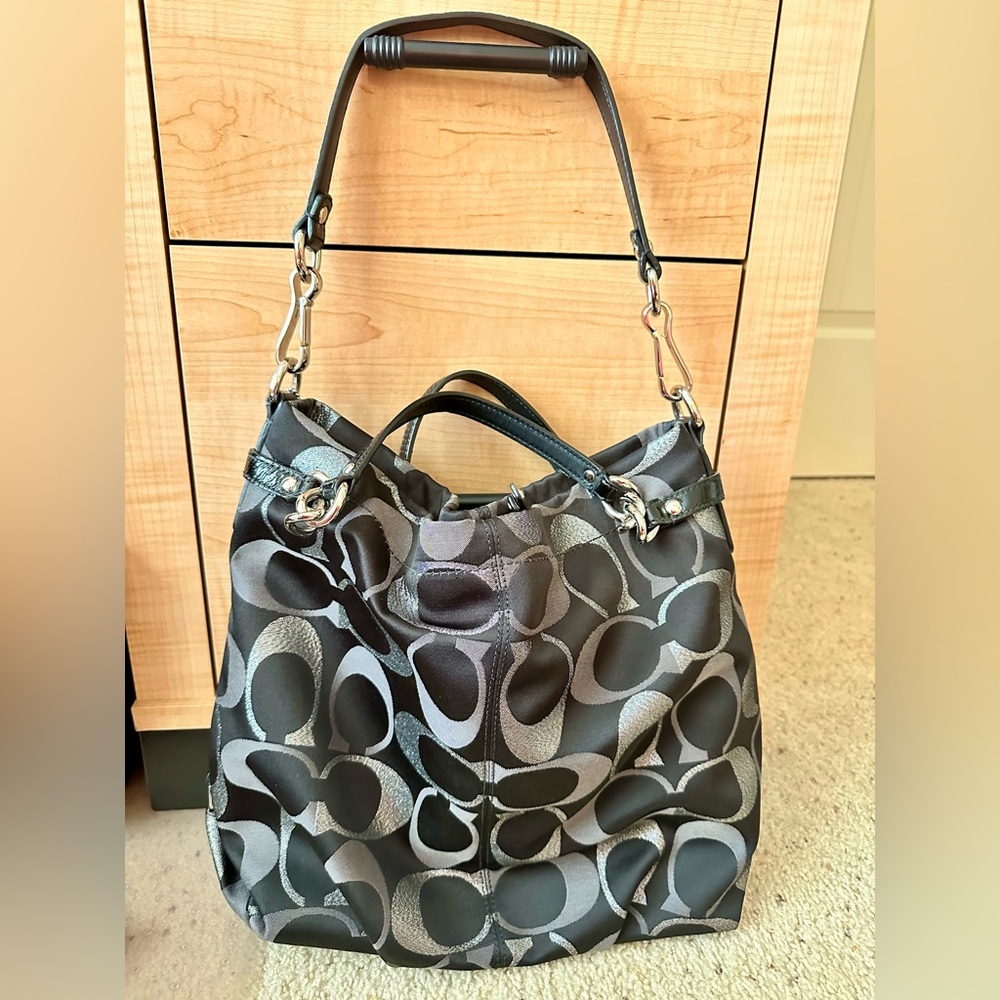 Coach Black and Gray Signature Shoulder Bag